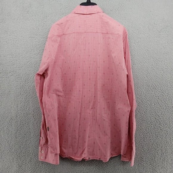 Boss Hugo Boss Shirt Mens XL Red Gingham Check Geometric Slim Fit Orange Tag - Picture 7 of 9